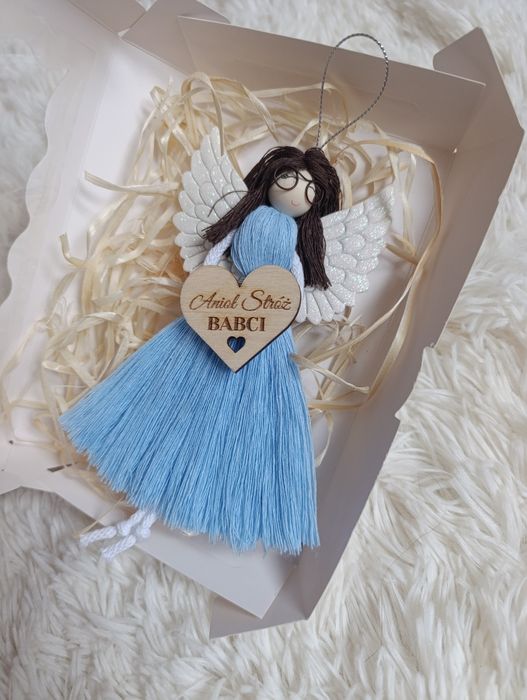 Anioł stróż dzień Babci i Dziadka prezent ze sznurka makrama