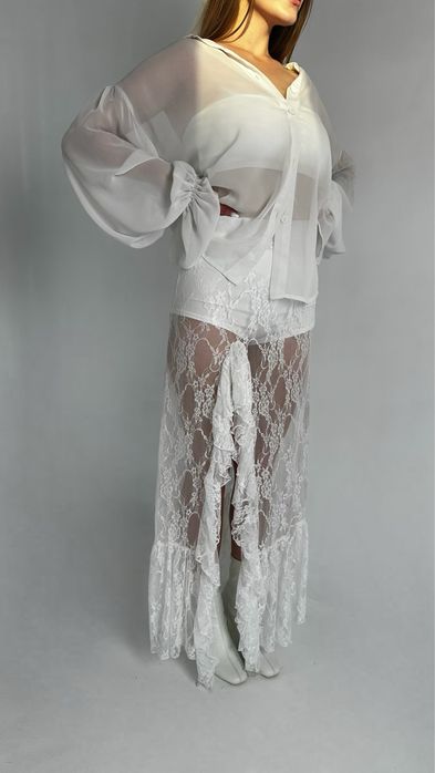 Спідниця з мережива з шортами | Спідниця з гіпюру біла, чорна