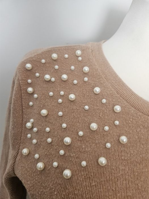 Sweter brąz perełki zara s