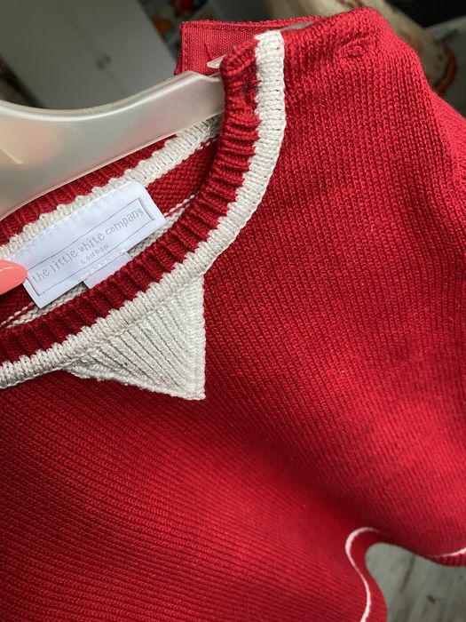 The little white company London sweterek czerwony wełna paski 80 86 92
