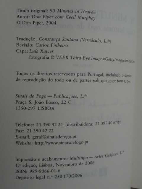 90 Minutos no Paraíso de Cecil Murphey e Don Piper - 1ª Edição