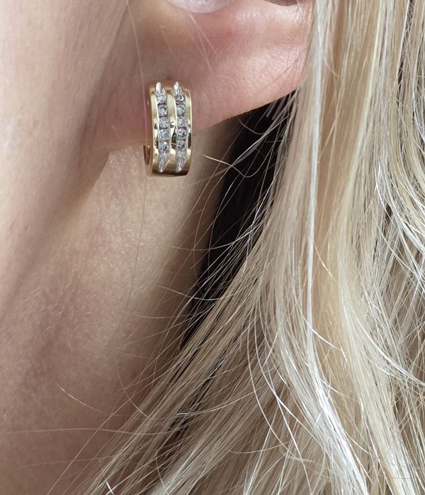 Retro Kolczyki Kółka 3.9g Diamenty 0.28ct Złoto WYCENA 6000zł