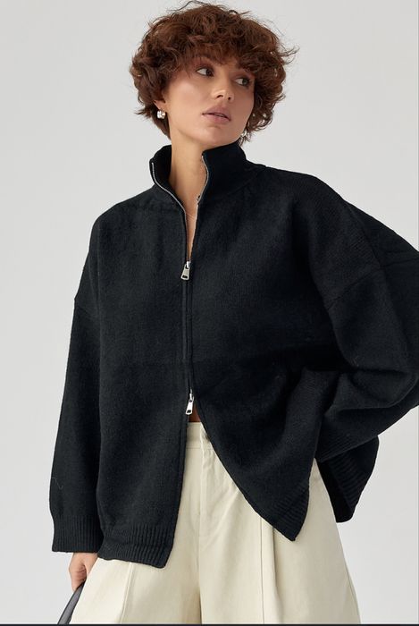 Вʼязаний кардиган оверсайз на блискавці, шоколадний, тепла кофта