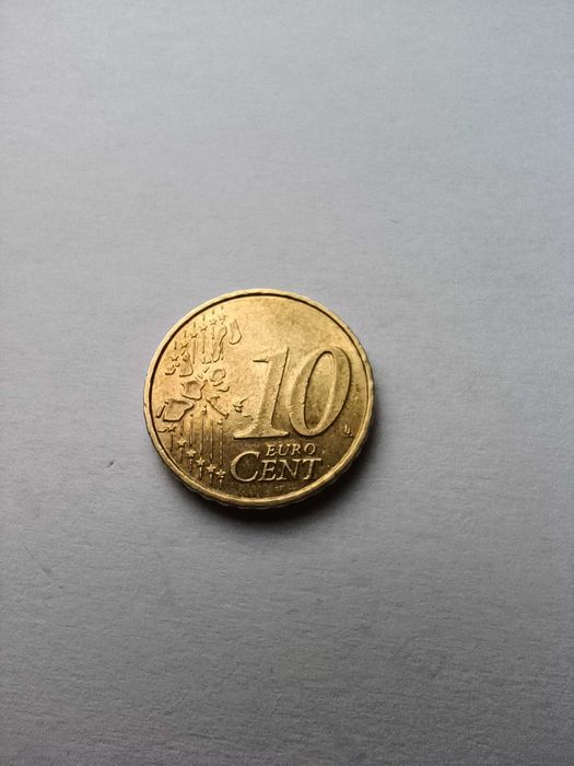 Moeda 10 cêntimos Alemanha 2002 letra F com erros cunhagem