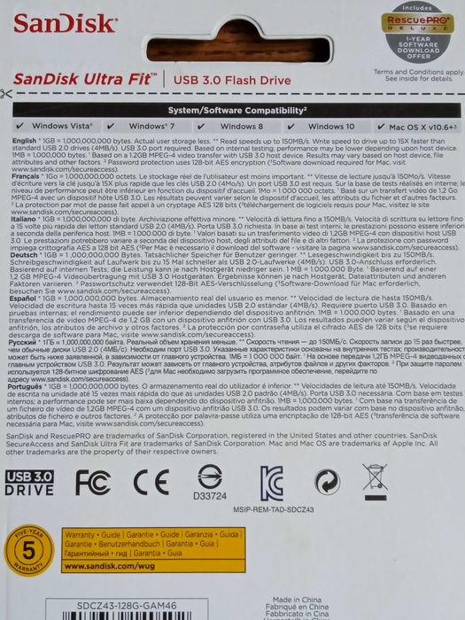 Флешка Sandisc ultra 128 gb