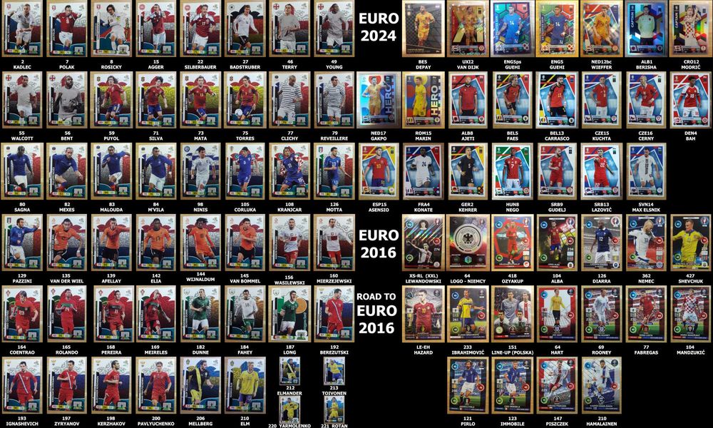Karty Euro 2012, Euro 2016, Road to Euro 2016, Euro 2024 - NAJTANIEJ - na sztuki - Panini, Topps - BDB / IDEALNY STAN