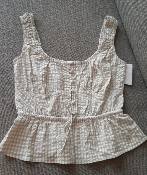 Letnia bluzka Guess kora kratka vichy biała groszkowa rozmiar M