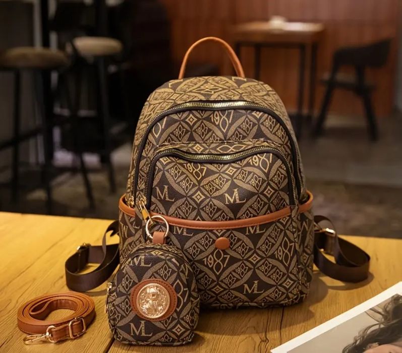 Nowy plecak damski. Przegródki. Kieszonki. Plus Etui. Wyjątkowy. Brązo