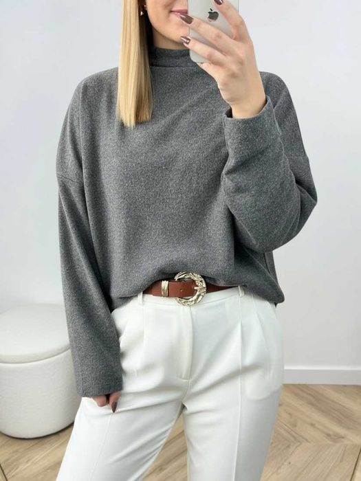 Szary sweter damski z półgolfem na zimę jesień Reserved rozmiar 42 XL