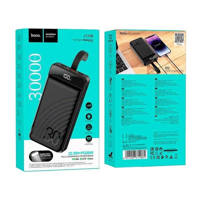 Павербанк Hoco J123B Element 30000mAh 22.5W/3A з QC/PD та ліхтарем