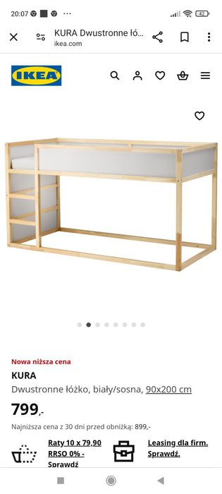 Dwustronne łóżko z materacem  biały/sosna z IKEA 90x200 cm