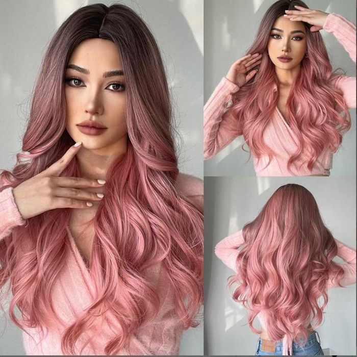 Парик розовый длинный локоны короткий русый волны кучери омбре челка