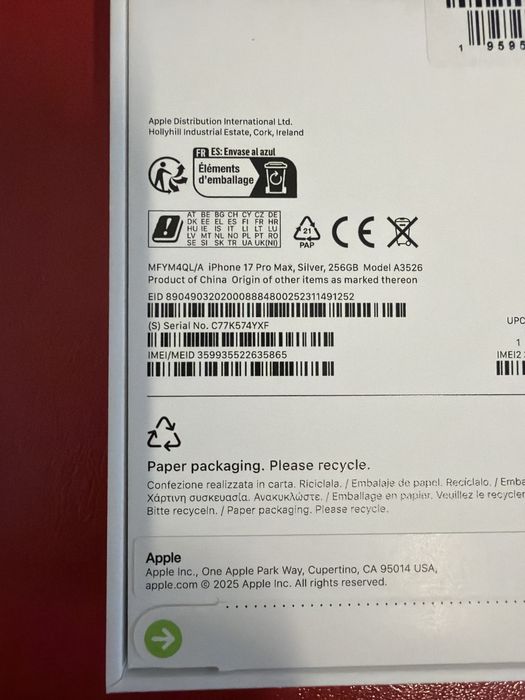Iphone 17 pro Max 256Gb  Silver selado !