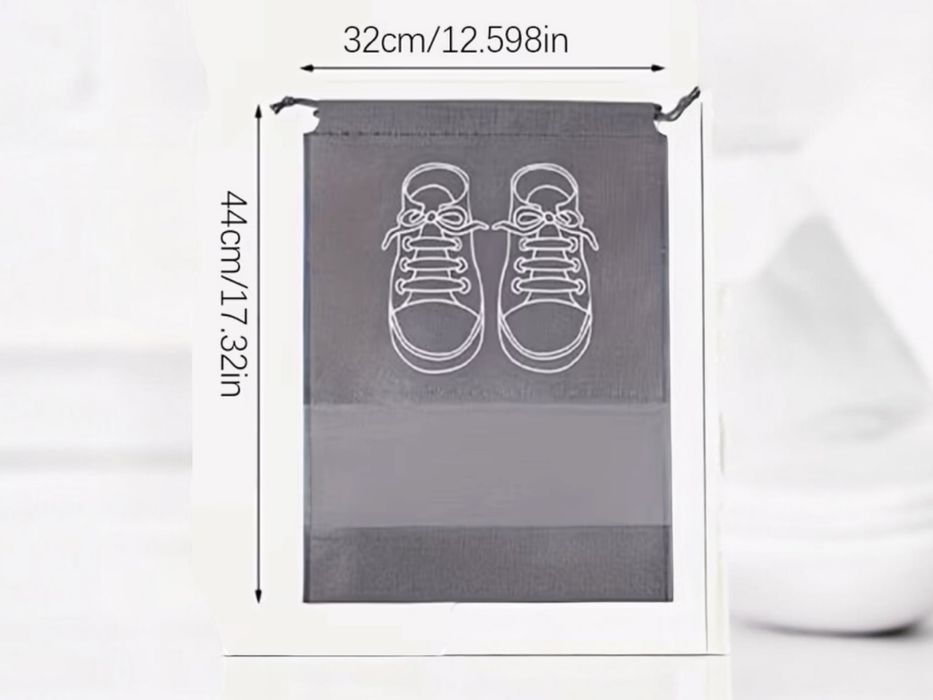 5x Worek na buty – 44x32 cm – Organizer, Pokrowiec podróżny – Szary