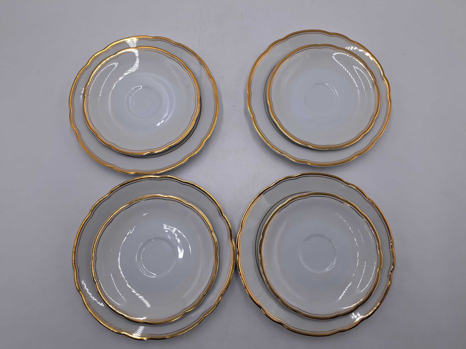 Filiżanka spodek talerz patera piętrowa Triptis Niemcy biała złocenia