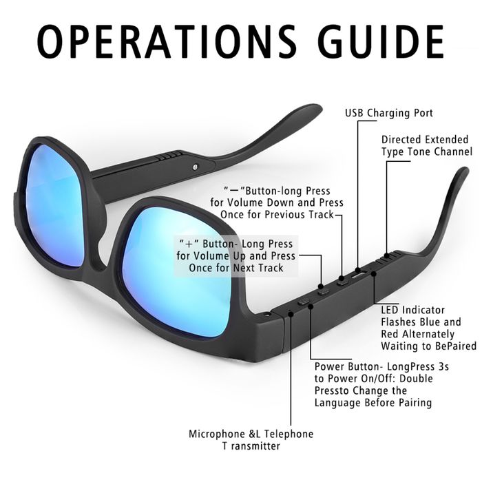 Oculos condução óssea, mãos-livres chamada e música