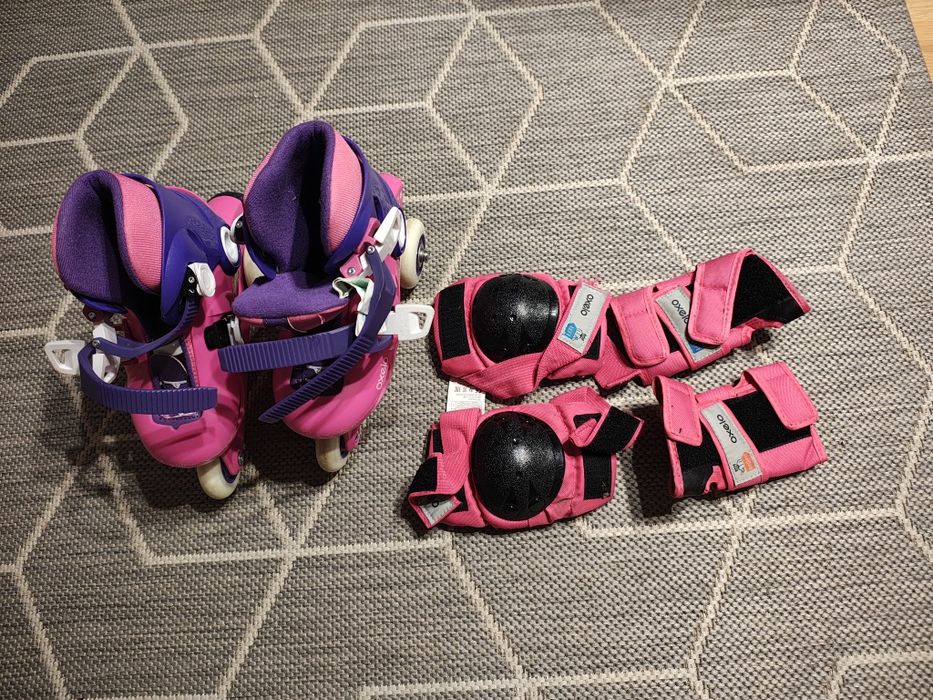 Oxelo Kid rolki dla dzieci różowe rozm. 26-28 z ochraniaczami