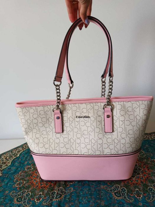 Calvin Klein CK Logo Beige & Pink Tote Bag