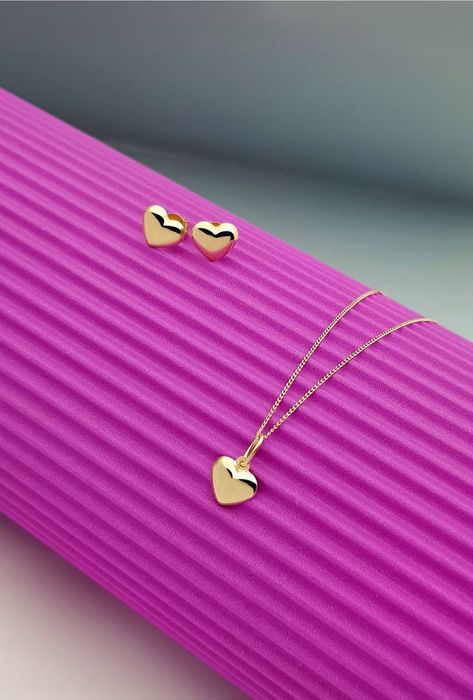 Złoty komplet  łańcuszek + kolczyki, serce, gładkie, delikatne pr 585