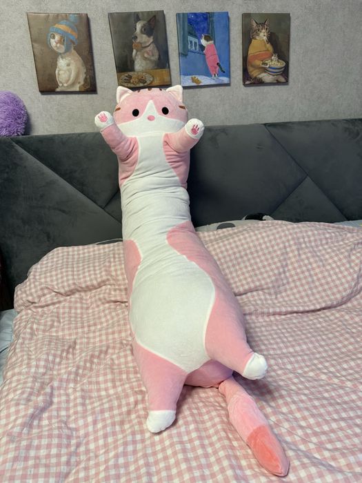 Кіт батон ігрпшка 130 см рожевий з білим