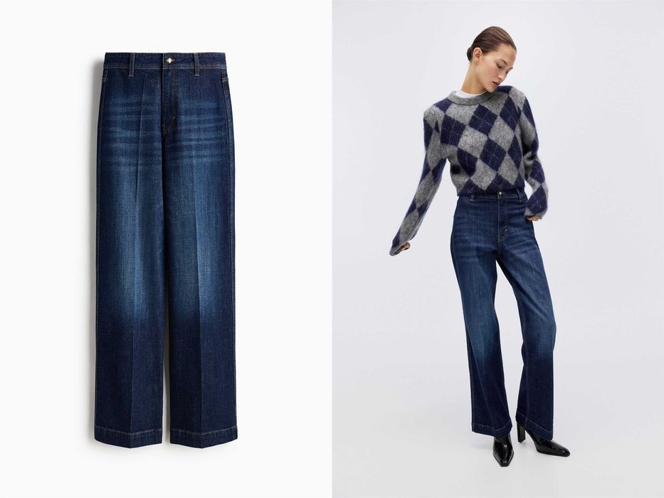 Spodnie dżinsowe 40 nowa kolekcja Wide High Jeans granatowe PROMOCJA