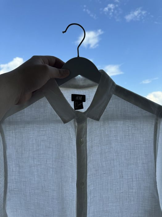 Лляна рубашка H&M белая мужская 100% лен оригинал. Чоловіча біла сорочка H&M з 100% льону оригінал