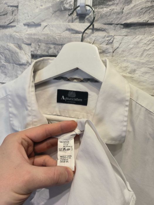 Koszula Aquascutum Biała Długi Rękaw Logo 42 Męska