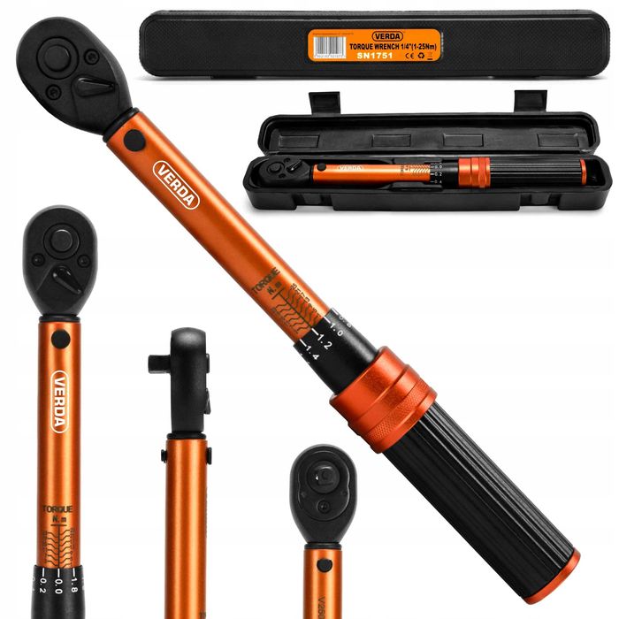 Klucz dynamometryczny 1/4" 1–25 Nm z blokadą i etui