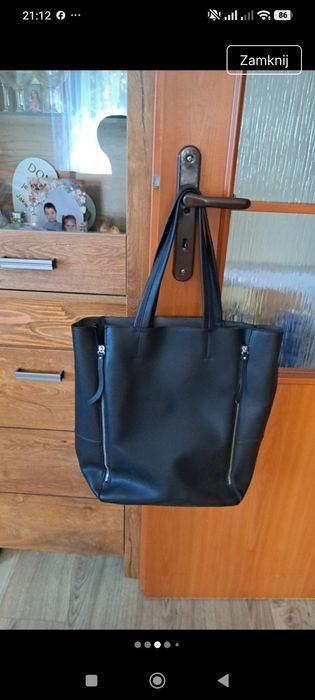 Czarna Torebka Shopperka  – CROPP – Skóra Naturalna – Stan Idealny!