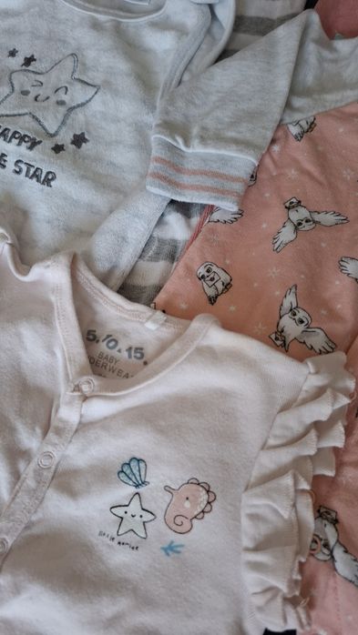 Pajacyki do spania śpiochy zestaw paka ubranek dziewczynka niemowlę 62