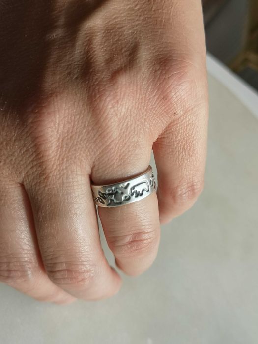 artystyczna srebrna obrączka PRL