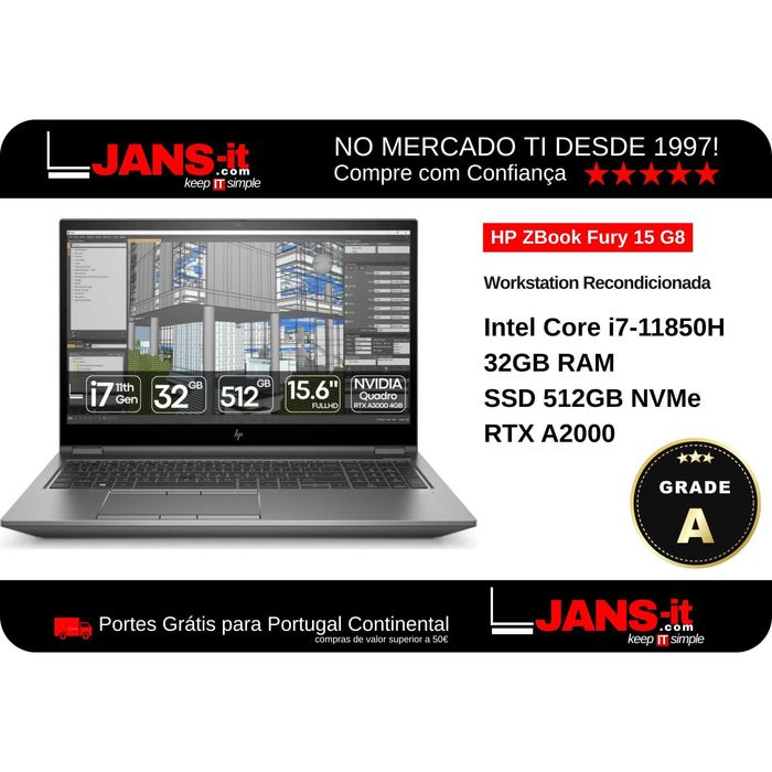 HP ZBook Fury 15 G8 | i7-11850H | 32GB | SSD 512GB | 15.6″ FHD | RTX A2000 4GB