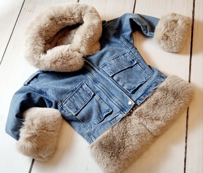 Kurtka jeans dziewczęca katana 2w1 odpinane futerko rozmiary 116-134