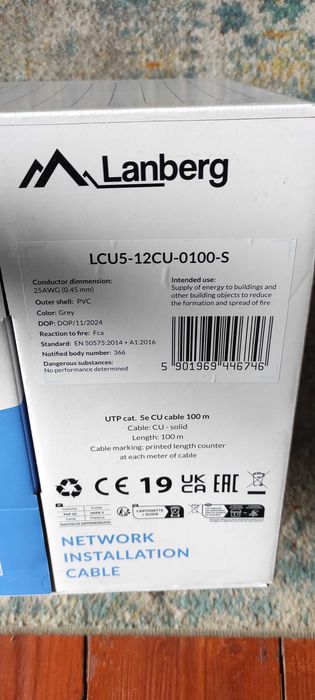 Kabel LAN Lanberg UTP Kat.5e 100m drut CU