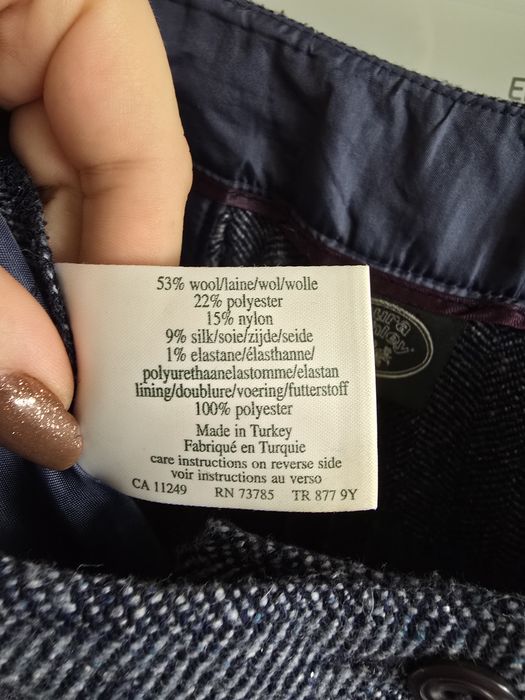 Spodnie wełniane z jedwabiem 40 Laura Ashley w jodełkę