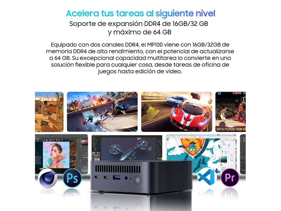 Mini PC Blackview Mp100 com AMD Ryzen 5 7430u, 16 GB, 512 GB, Wi-Fi 6, Windows 11 Pro