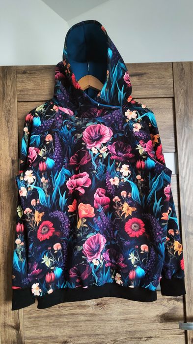 Śliczna bluza print kwiatowy nowa damska Handmade z kapturem