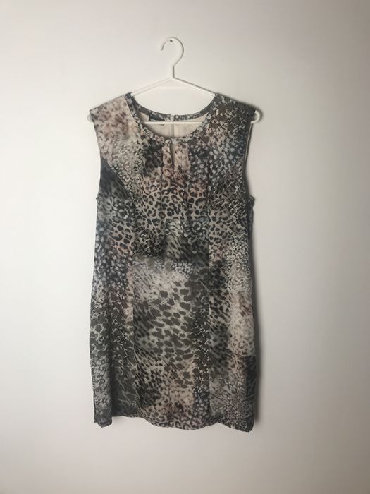 Elegancka krótka sukienka mini beżowa panterka Gerry Weber vintage