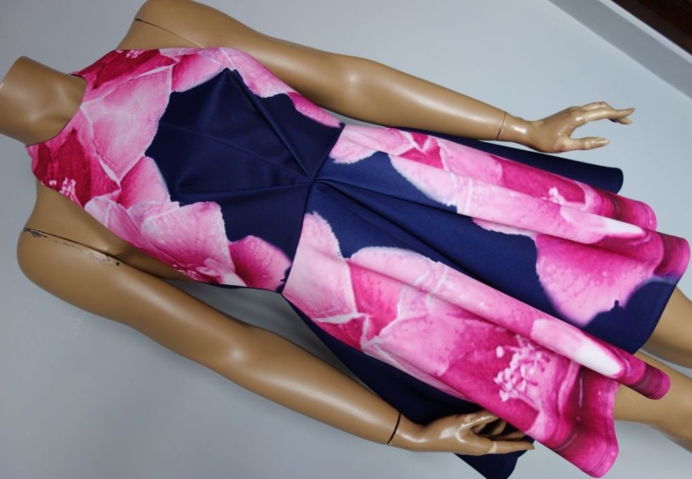 NOWA efektowna GRANATOWA kwiaty 34/XS Ginger Fizz SUKIENKA sexy Z KOŁA