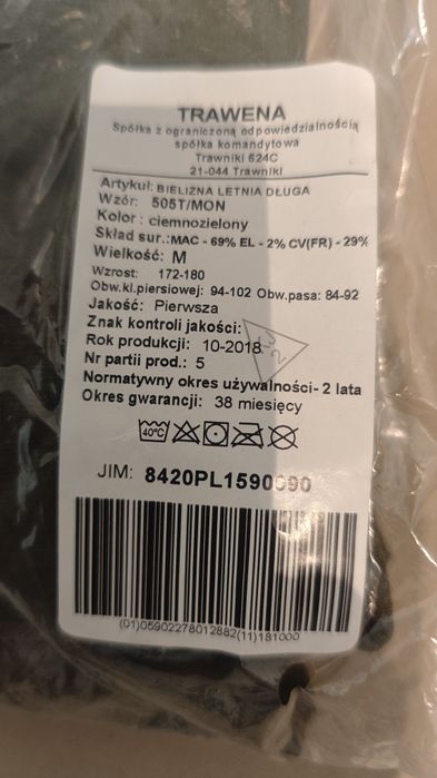 Bielizna letnia długa wzór 505TMON rozmiar  M