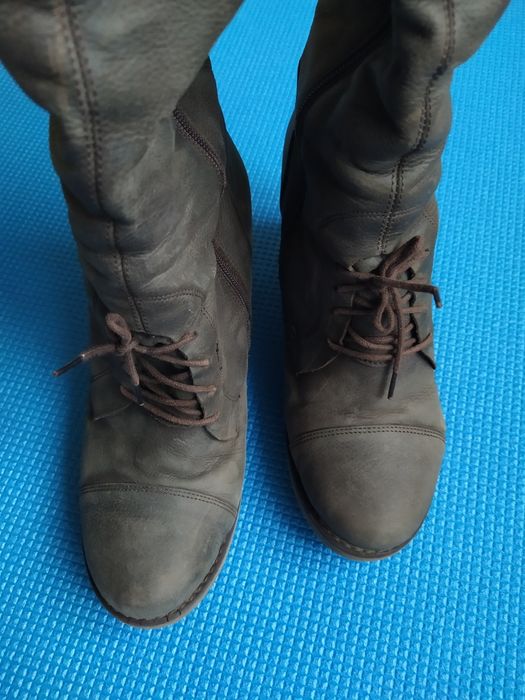 Чоботи 39 (25,5см) натуральна шкіра нубук crazy horse блискавка шнурки