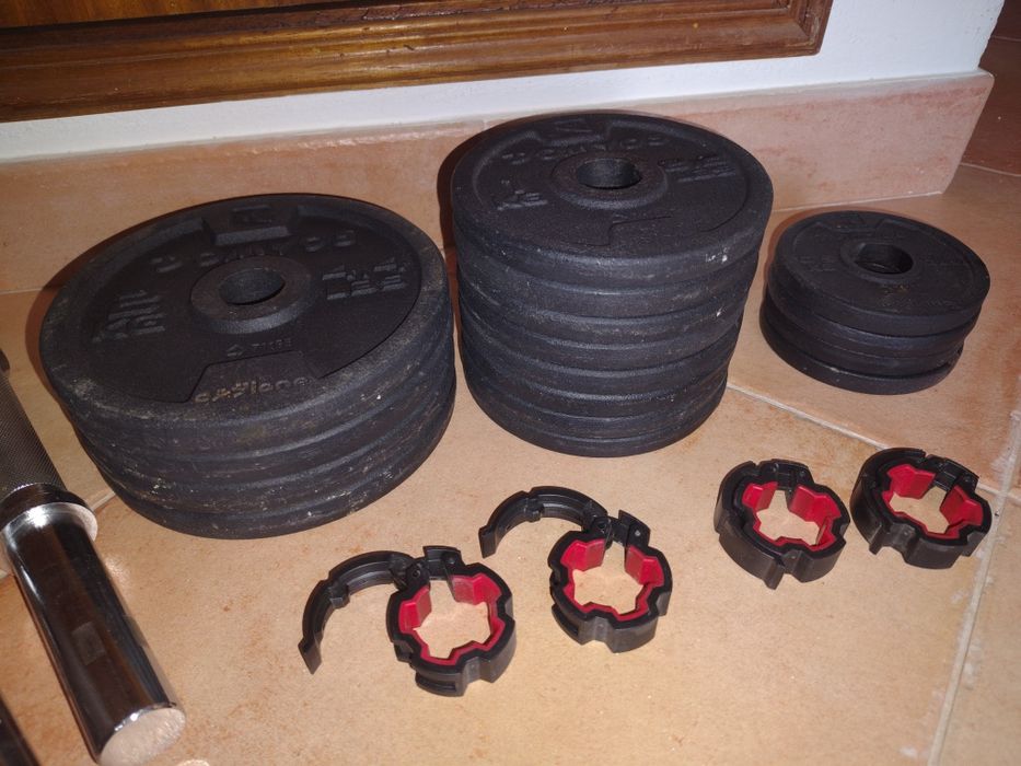 Conjunto de pesos para musculação com bloqueadores