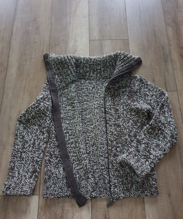 Sweter golf damski Oversize brązowy biały melanż