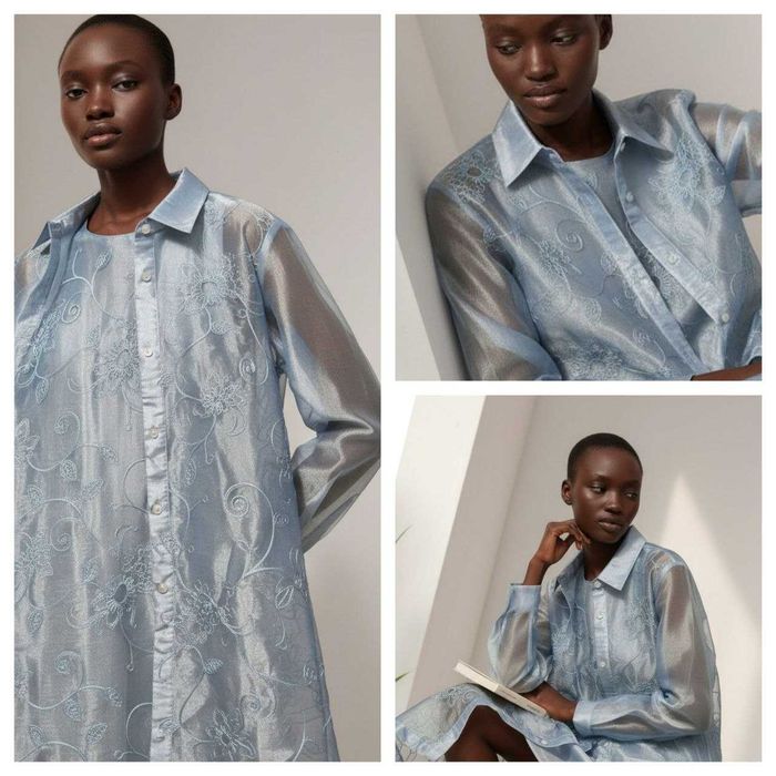 Элегантный костюм двойка Style Unlimited с вышивкой из органзы голубой