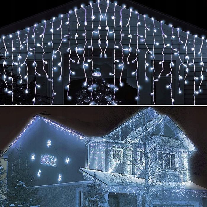 sople 300led lampki zewnętrzne białe niebieski flash ip44 świąteczne