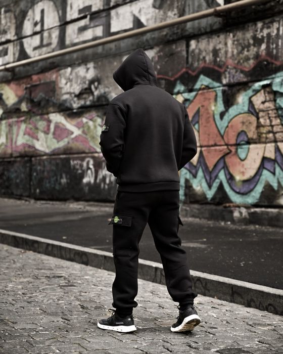 чоловічий спортивний костюм на флісі чорний/Комплект худі штани зима