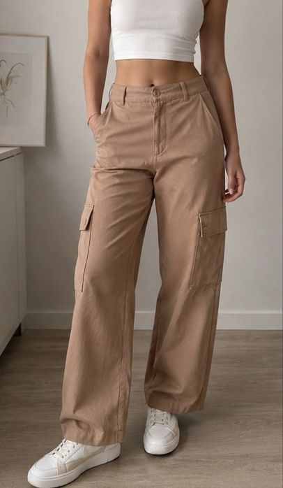 Spodnie camel cargo r.XL
