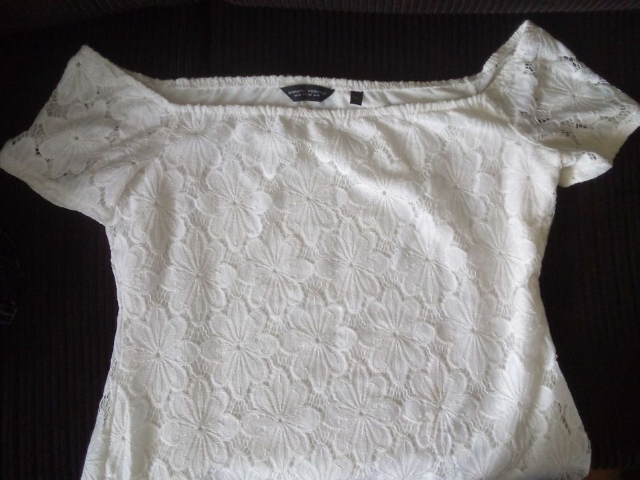 biała bluzka hiszpanka dorothy perkins 46 koronka