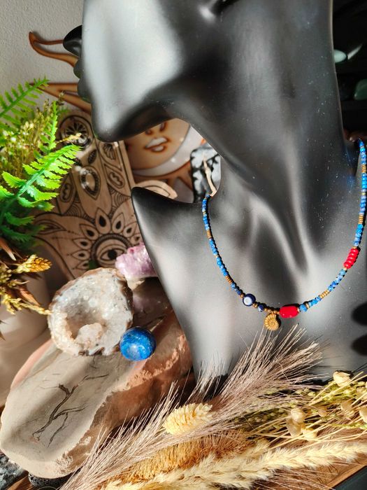 Naszyjnik Lapis lazuli , koral , muszelka , oko