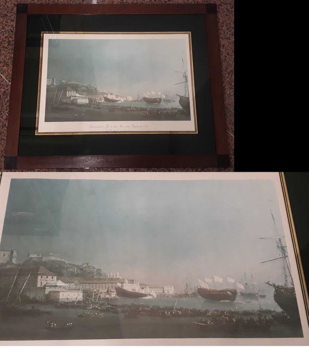Conjunto de 3 gravuras — reproduções do Museu de Marinha — emolduradas